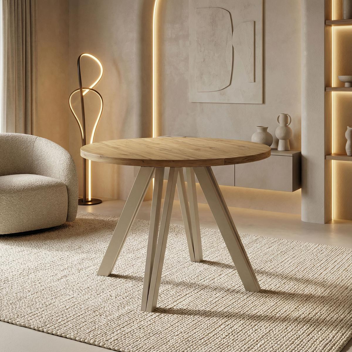 ESSTISCH Ravero runder ausziehbarer, Eiche Braun 100-140/100/77 cm - Kaschmir/Eiche Wotan, Holz/Holzwerkstoff (100/140/76.5cm) - WFL GROUP