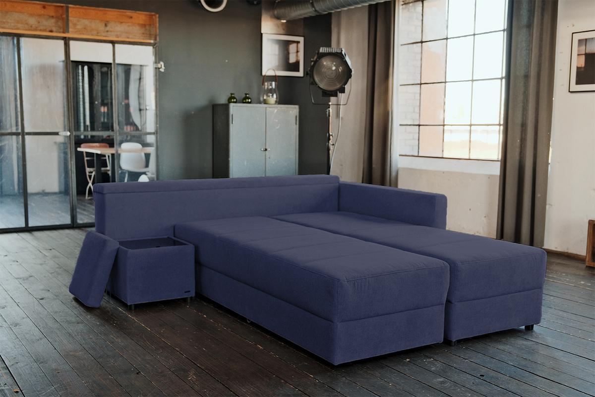 SCHLAFSOFA IDA Blau Webstoff Mit Schlaffunktion - Blau/Schwarz, Textil (287/229cm) - KAWOLA