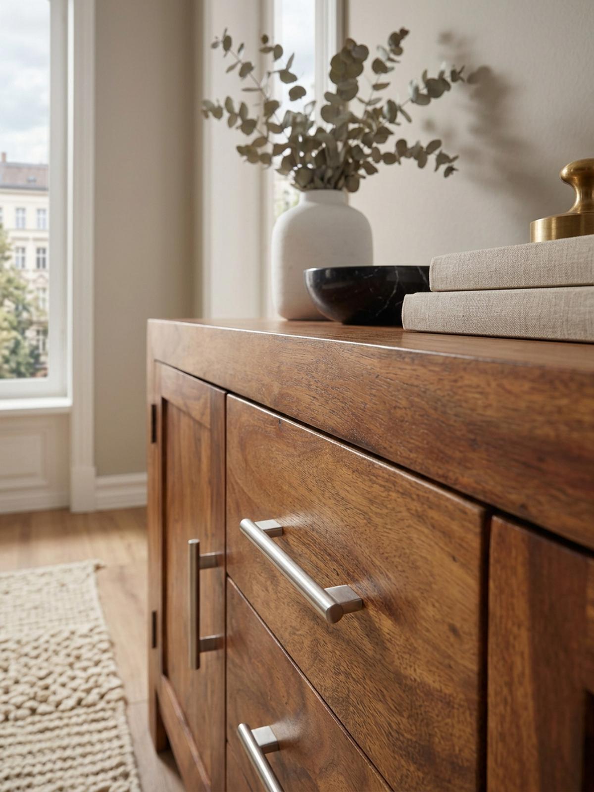 SIDEBOARD – Massivholz, 3 Schubladen, 2 Türen, Landhausstil - Braun, Holz (118/70/40cm) - KADIMA DESIGN