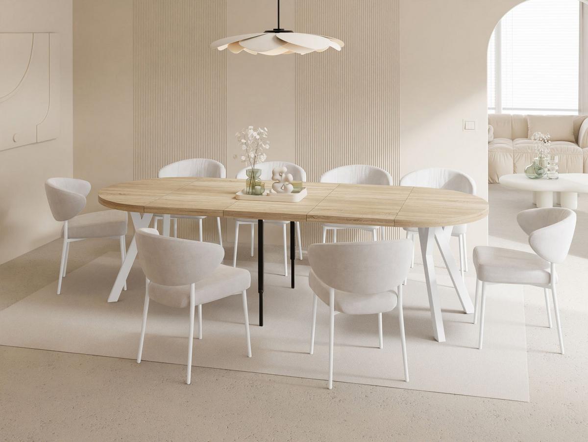 ESSTISCH Twixy XXL groß rund oval ausziehbar, Eiche Hell Braun 100-250/100/76 cm - Weiß/Sonoma Eiche, Holz/Holzwerkstoff (100/250/76cm) - WFL GROUP