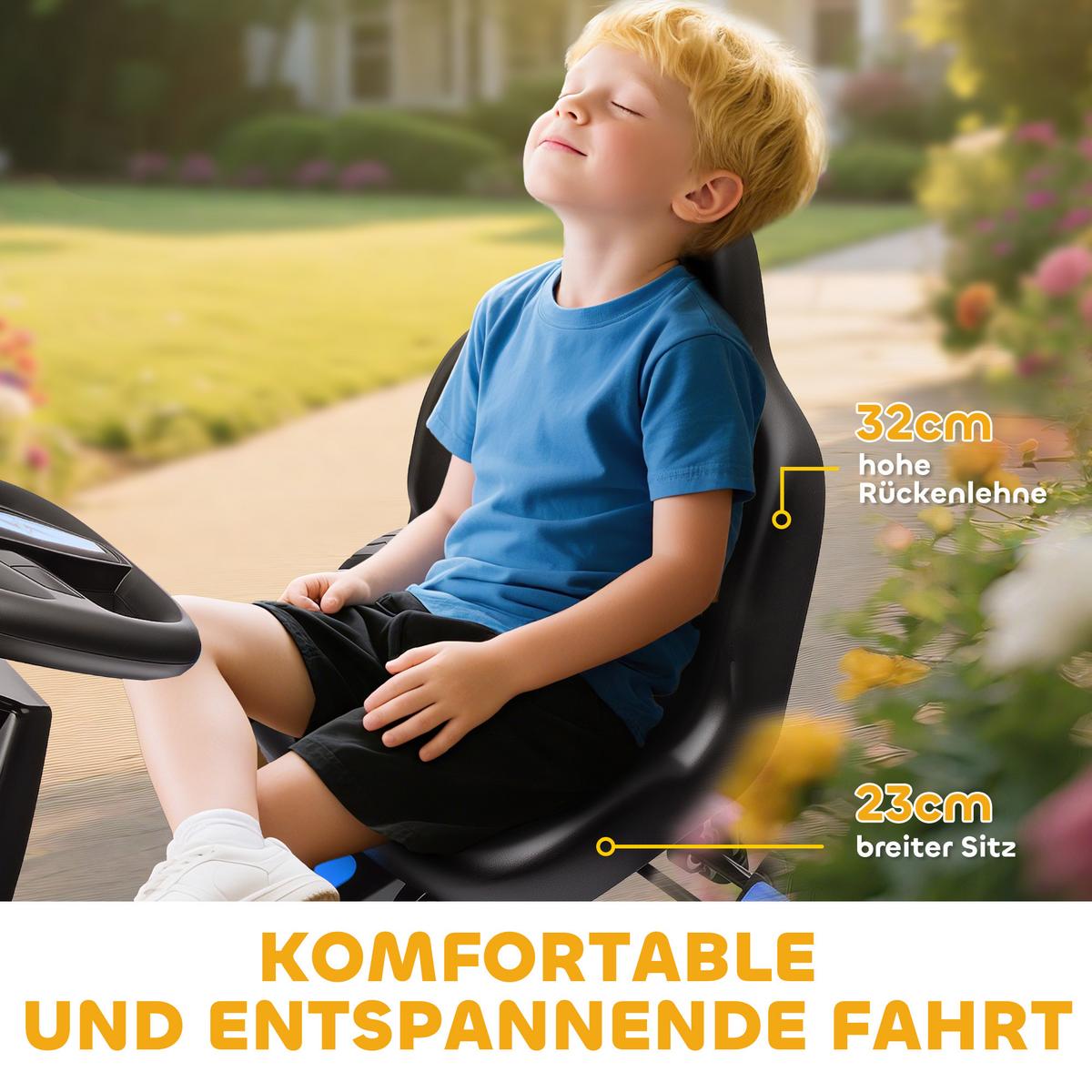 GOKART-TRETAUTO Tretauto mit Handbremse, Automatisches Kupplungssystem, EVA-Räder - Blau, Metall (100/59/60.5cm) - AIYAPLAY