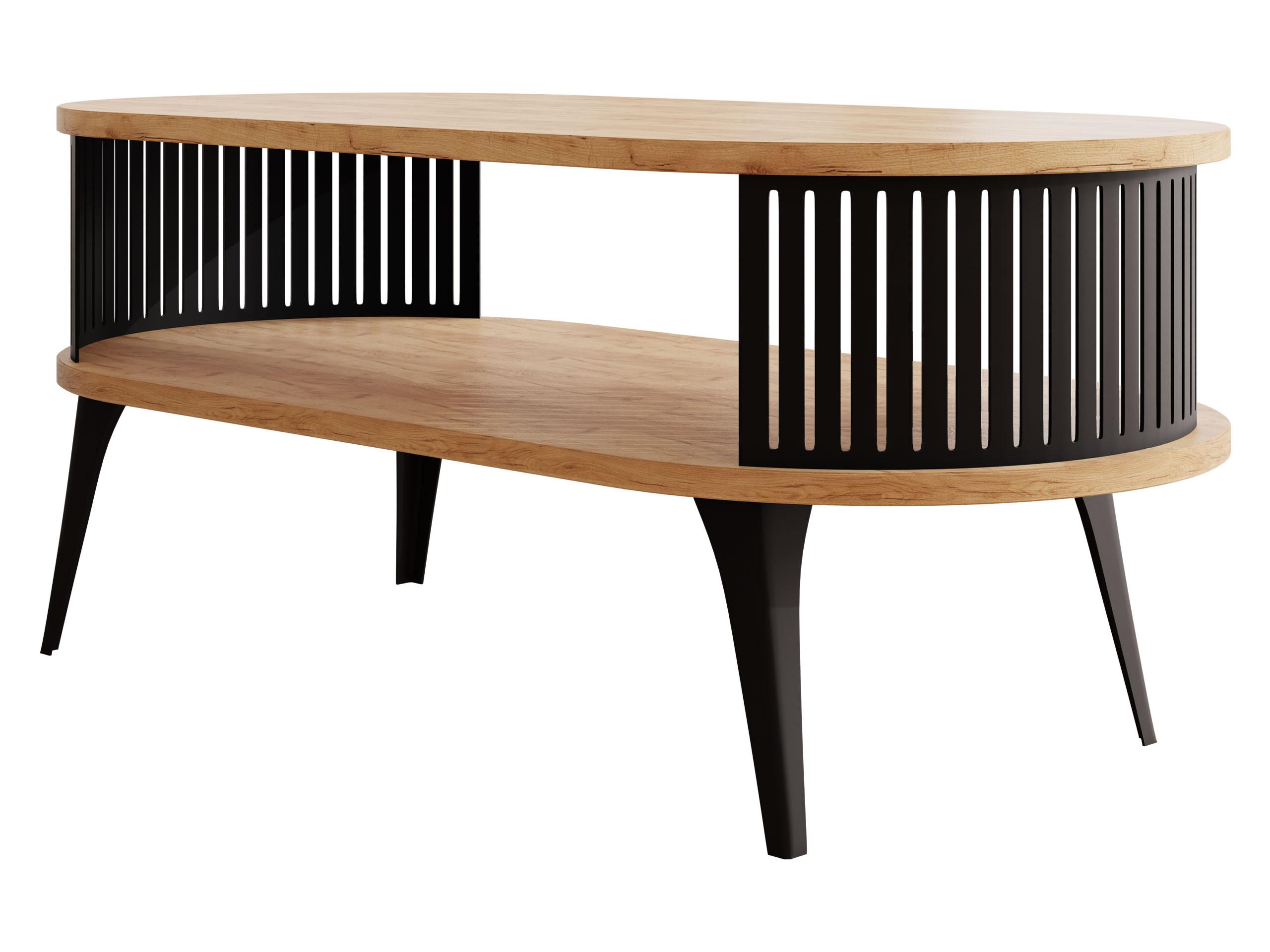 COUCHTISCH Roenni Oval - Eichefarben/Schwarz, Holzwerkstoff/Metall (100/50/44cm) - MIRJAN24