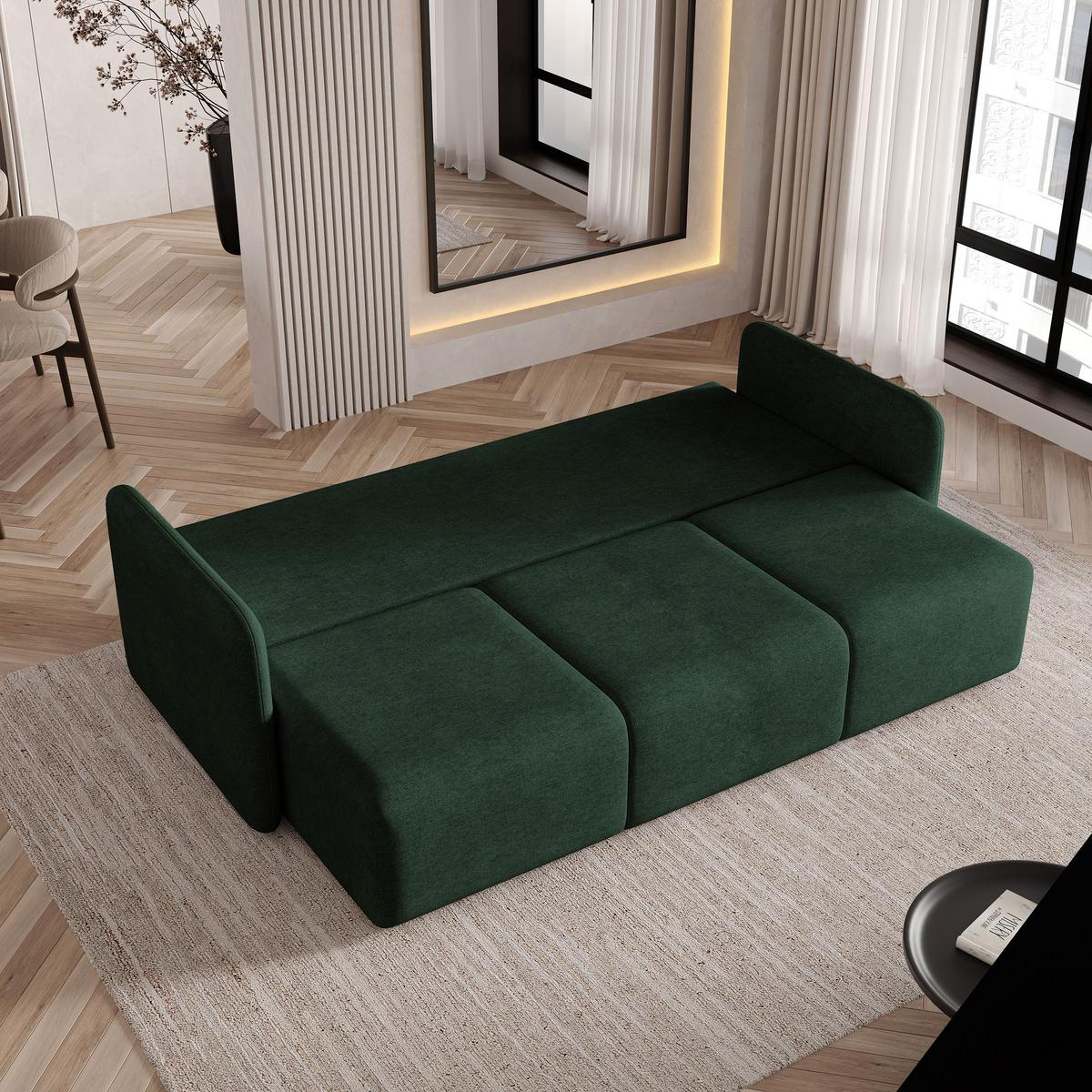 BETTSOFA SUVI III NV Grün Geflochtener Stoff mit Schlaffunktion - Grün, Textil (90/85/220cm) - MASSENO