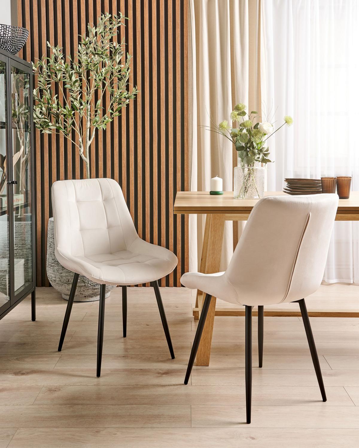 ESSZIMMERSTUHL 2er-Set Samtstoff cremeweiß Melrose - Schwarz/Weiß, Textil (55/85/61cm) - Beliani