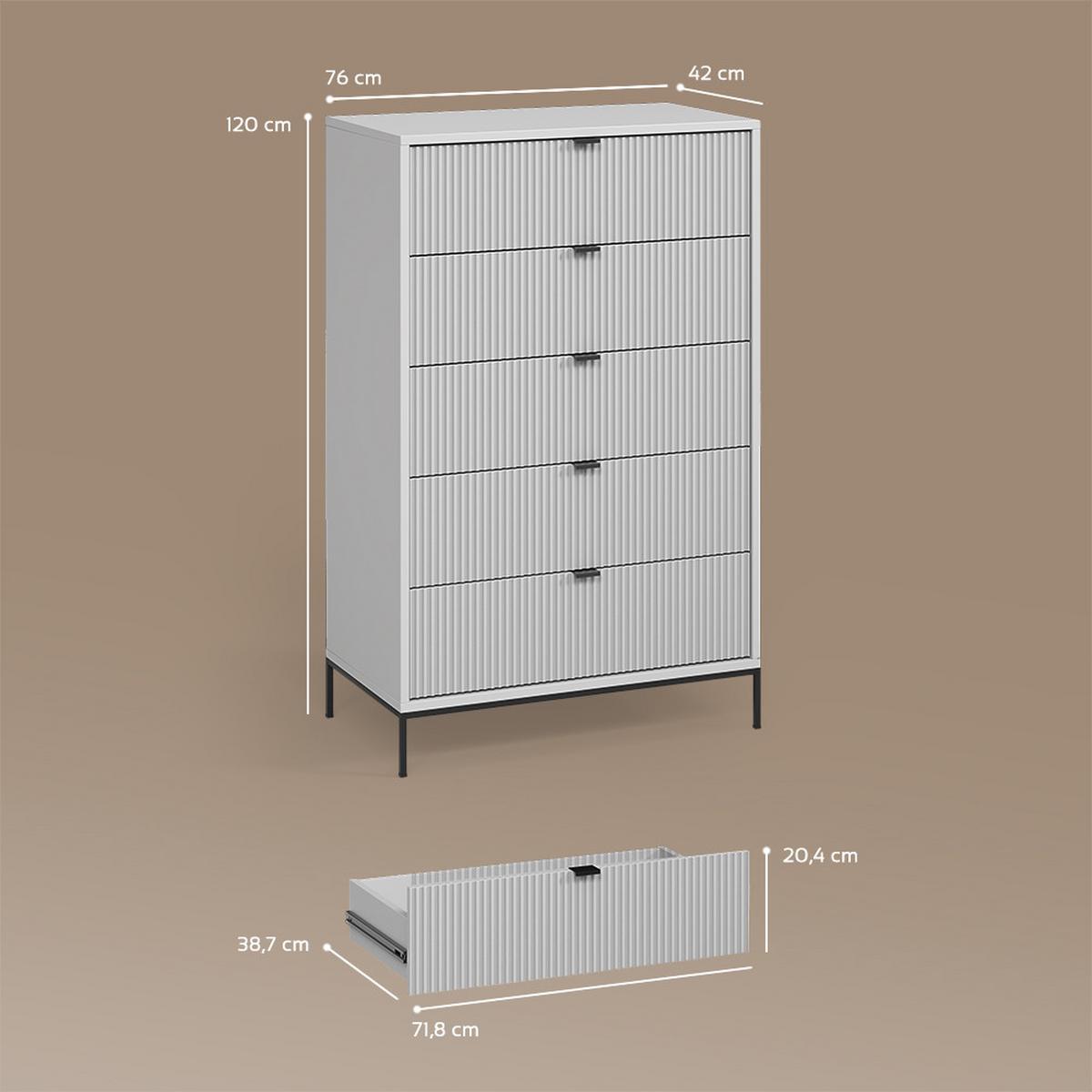 KOMMODE Aterno Grau 76 x 120 cm mit 5 Schubladen - Grau, Holzwerkstoff (76/120/42cm) - Livinity®