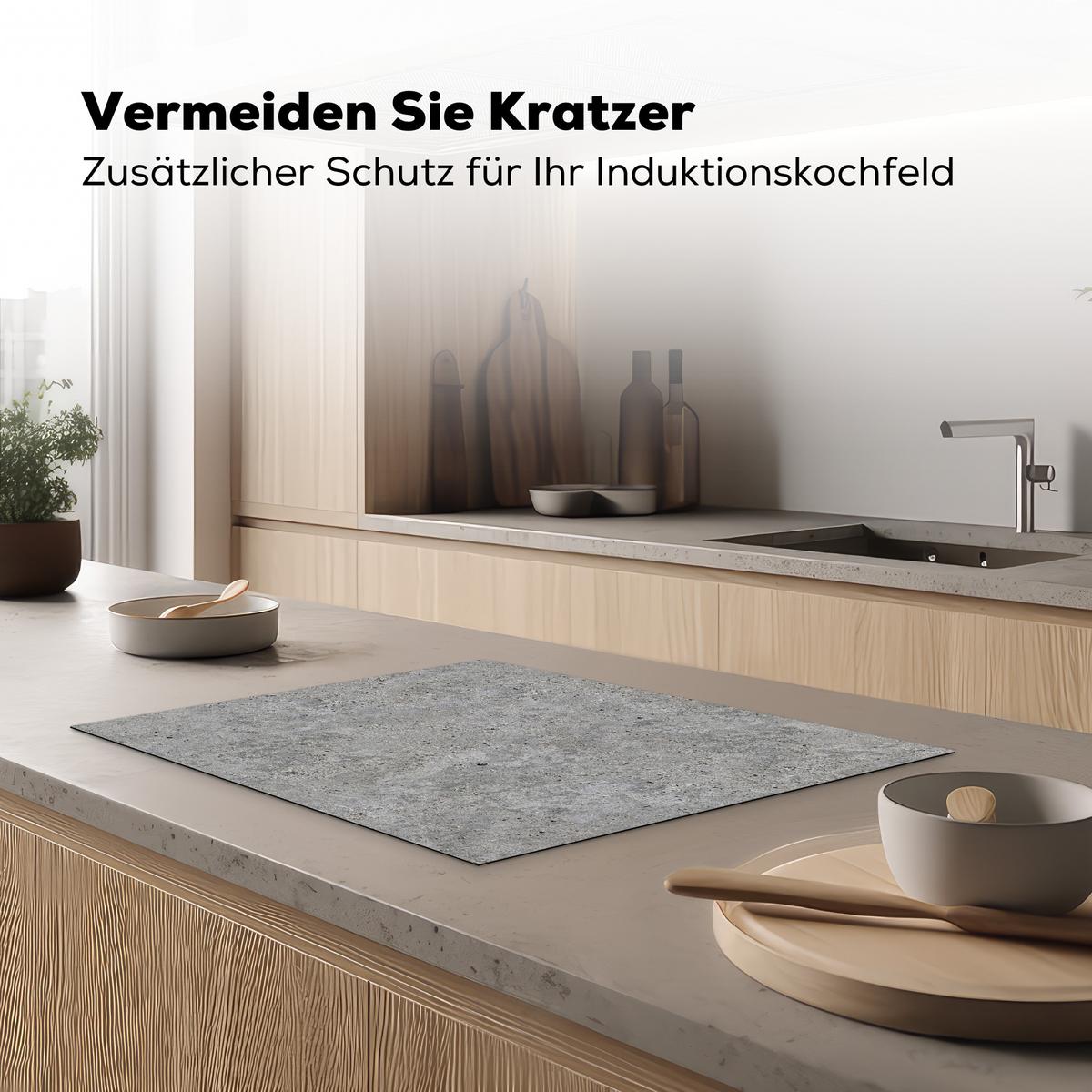 HERDABDECKPLATTE Beton - Schiefer - Grau - Struktur aus Beton Herdabdeckung Induktionsfeld 70x52 cm - Hellgrau, Kunststoff (70/52/0.2cm) - MuchoWow