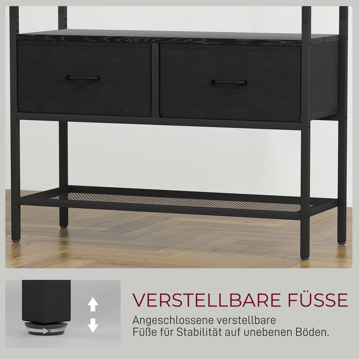 GARDEROBENSTÄNDER, Kleiderständer mit Schuhregal, 2 Schubladen, Garderobe - Schwarz, Holzwerkstoff (30/180.5/80cm) - HOMCOM