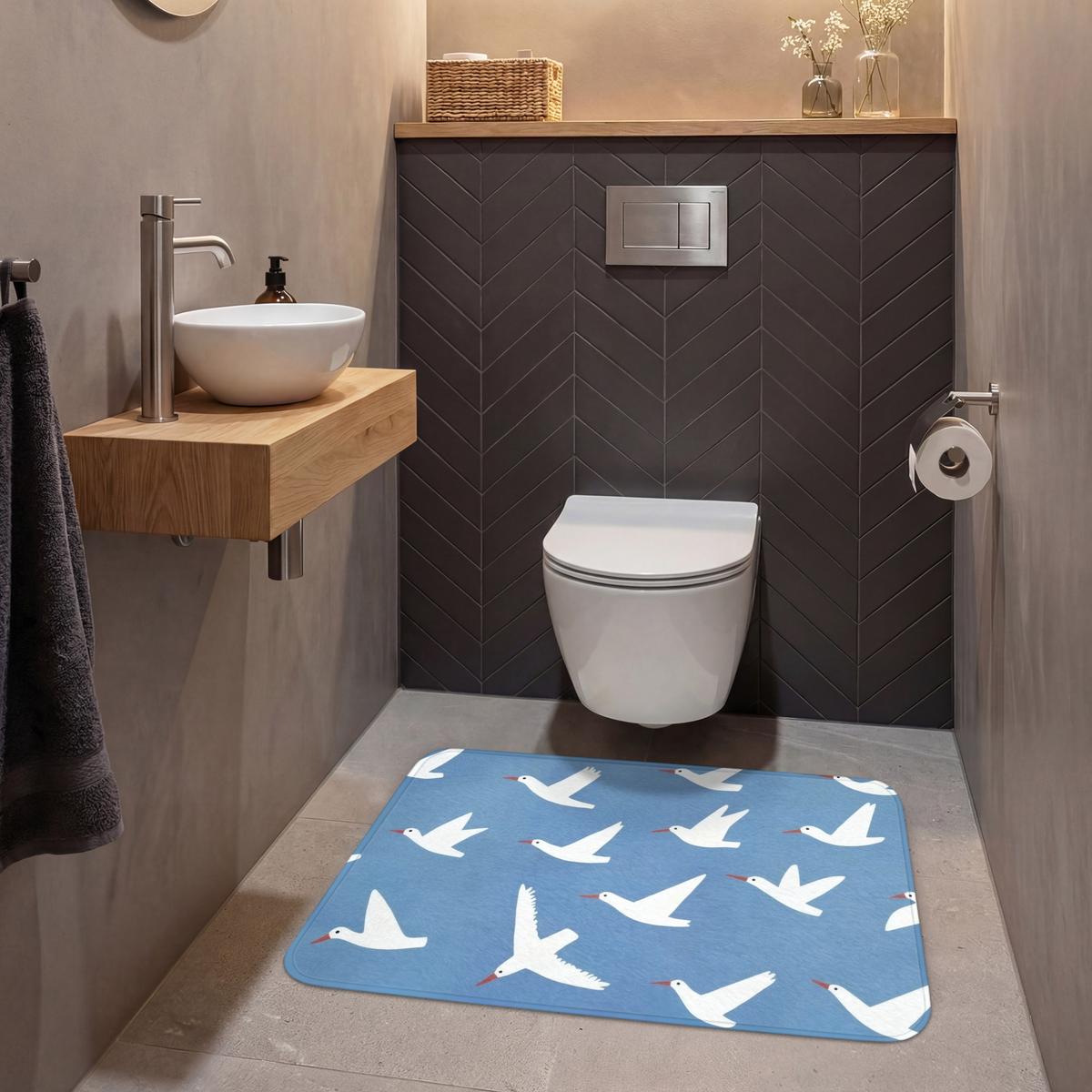 WC-VORLEGER Vögel - Weiß - Muster Toilettenteppich 90x60 cm - Blau, Textil (90/1cm) - OnlyWow