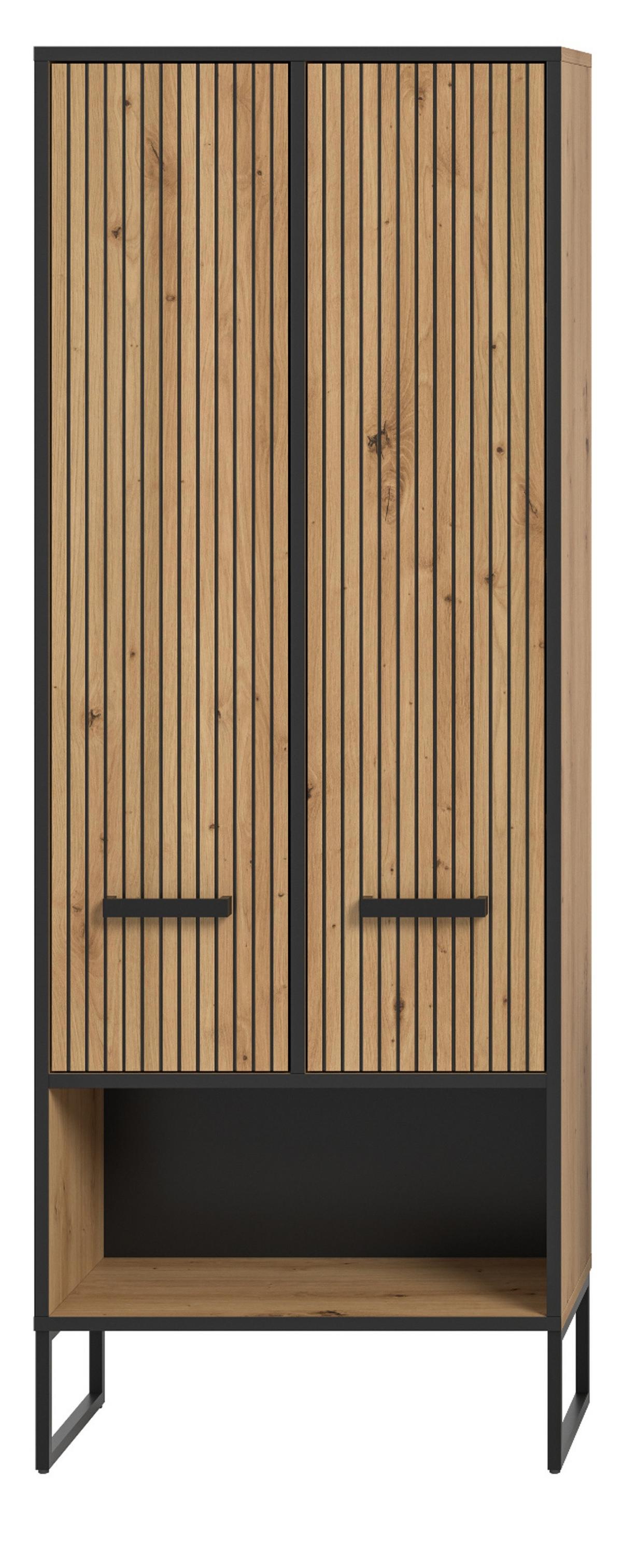 HOCHSCHRANK Eiche Artisan, schwarz 60 x 160 cm, Badezimmer Schrank mit Soft-Close - Schwarz/Eiche Artisan, Holzwerkstoff/Kunststoff (59/159/32cm) - Inn.Furn