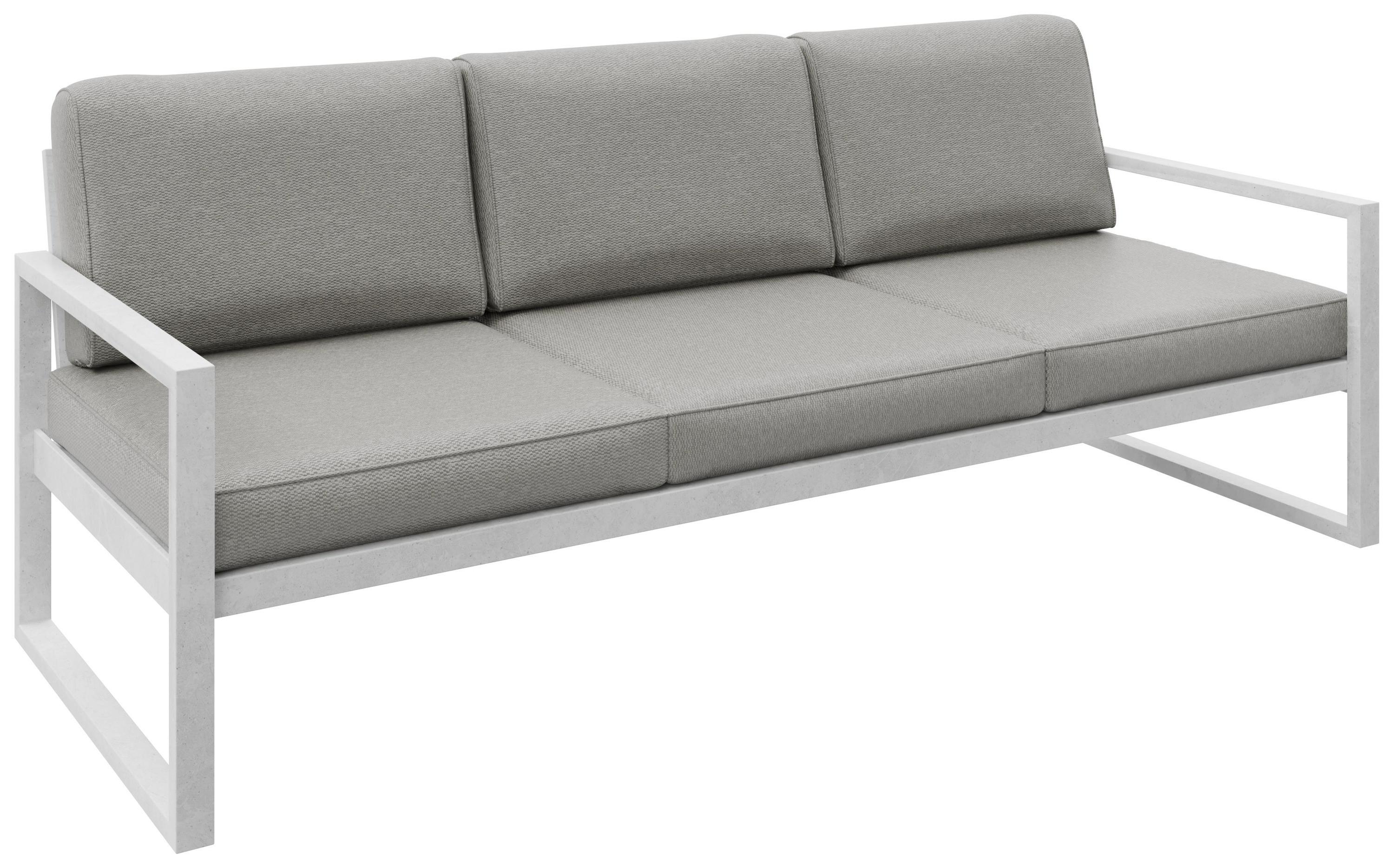 GARTENBANK Bellano Outdoor 3-Sitzer Polster-Loungebank, Stahlgestell Weiß, Taupe 76/216/80 cm - Beige, Textil (216/86/80cm) - WFL GROUP