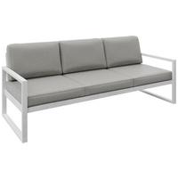 GARTENBANK Bellano Outdoor 3-Sitzer Polster-Loungebank, Stahlgestell Weiß, Taupe 76/216/80 cm - Beige, Textil (216/86/80cm) - WFL GROUP