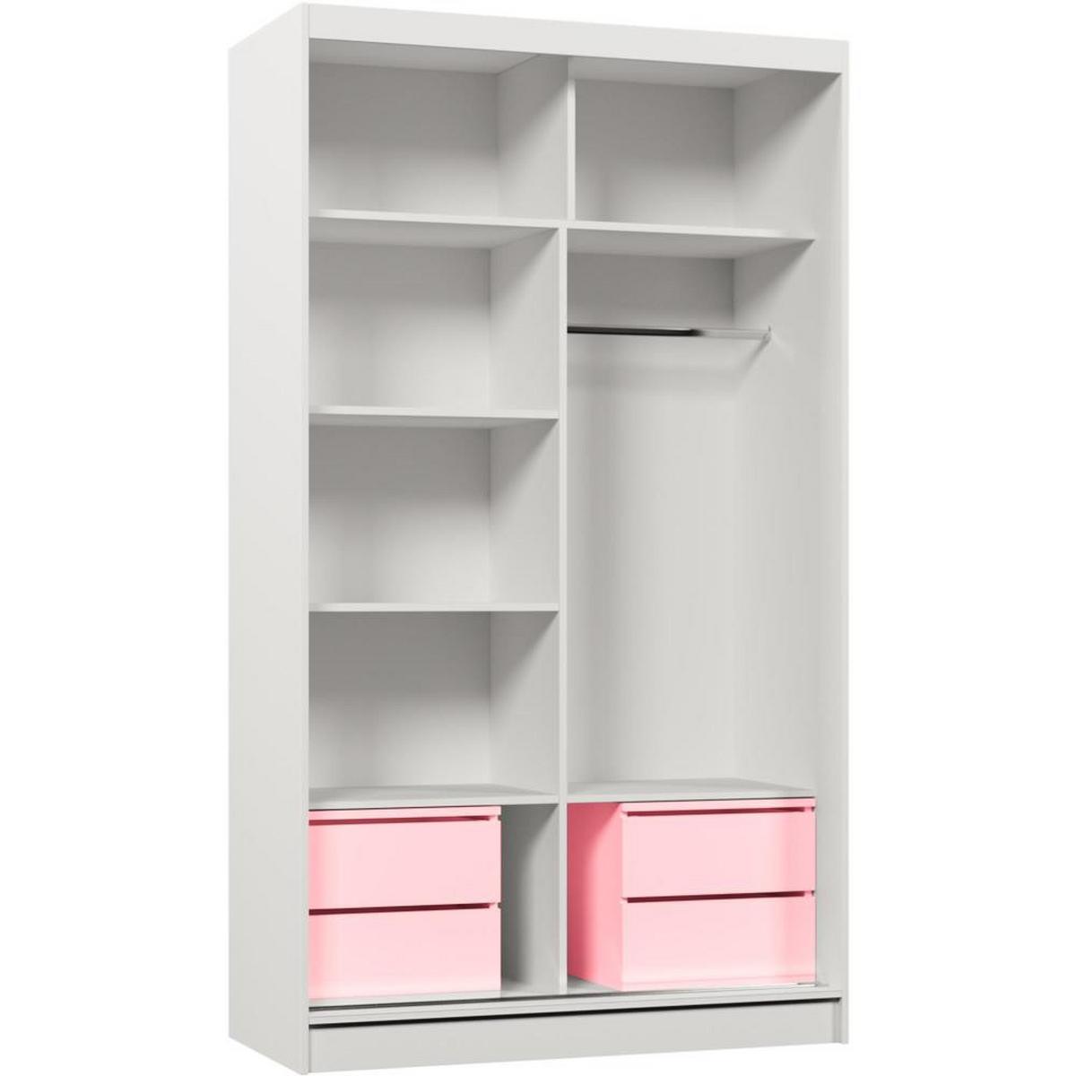 SCHWEBETÜRENSCHRANK Viva 120/216/61 weiß mit Lacobel-Glas und Schubladeneinsätze - Weiß, Holzwerkstoff (120/216/61cm) - Beautysofa