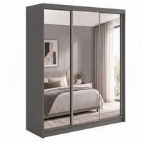 SCHWEBETÜRENSCHRANK Debra mit 3 Türen, 180/216/61 Graphitfarben mit Spiegel - Schwarz, Holzwerkstoff (180/216/61cm) - Beautysofa