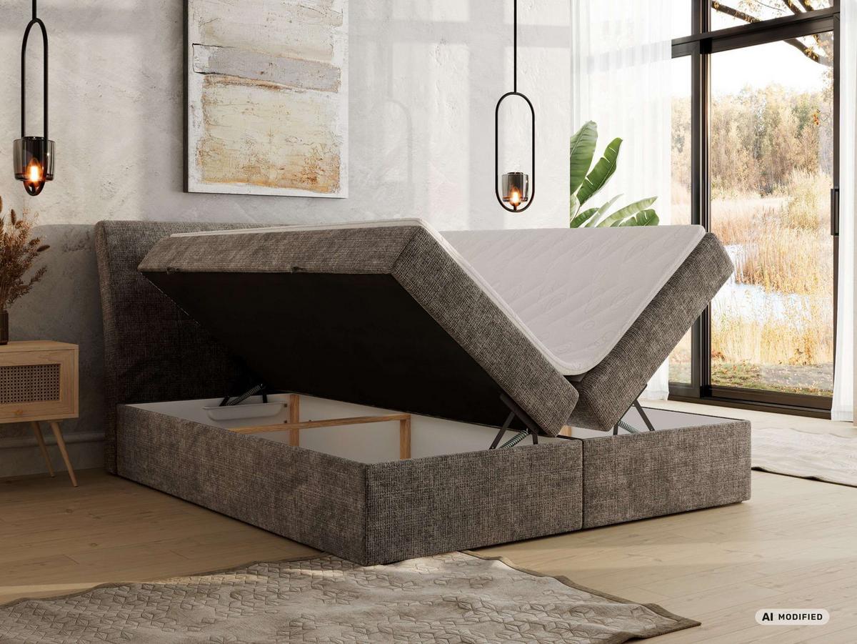 BOXBETT DAGOS 200/200 - Braun Schenille grob gewebt - Topper Visco - H3 - Schwarz/Braun, Kunststoff/Textil (200/200cm) - MKS