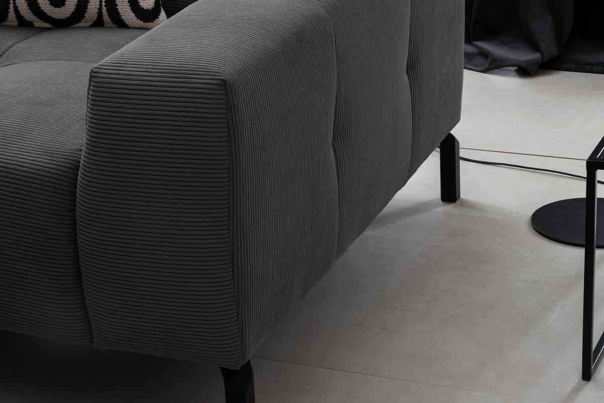 ECKSOFA OHIO Anthrazit Cord - Anthrazit/Schwarz, Textil/Metall (311/219cm) - KAWOLA