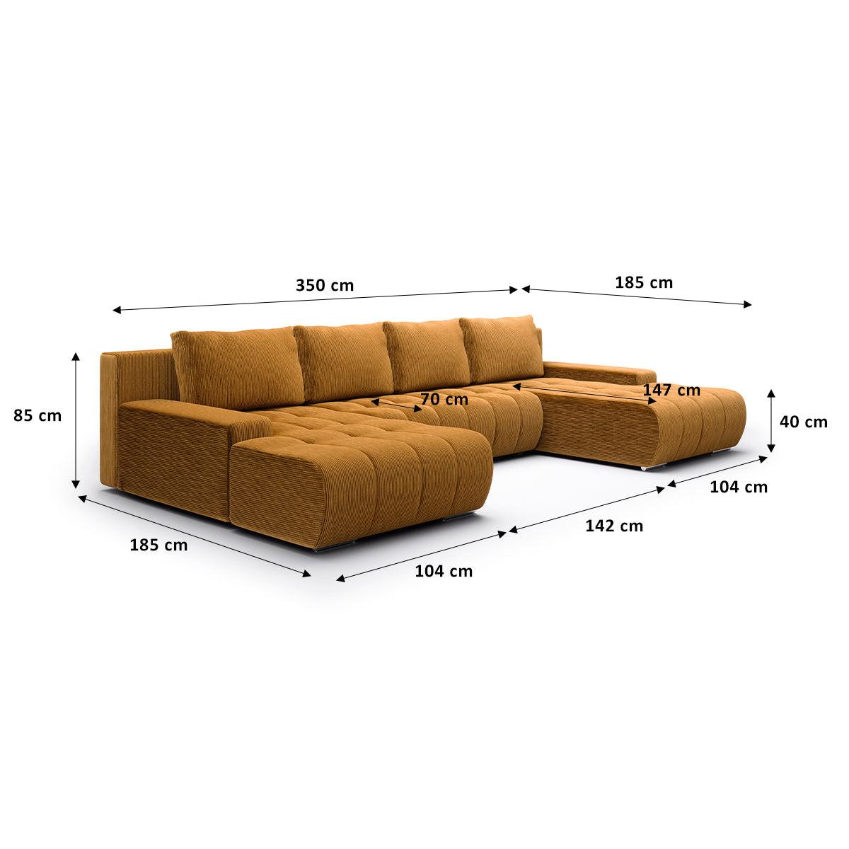 PANORAMASOFA Jonas 5 Sitzplätze Gelb - Gelb, Holz (350/85/185cm) - Petits-meubles