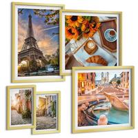 BILDER SET 5er Set - 50x50 cm & 20x30 cm & 40x60 cm Goldrahmen - Charmante Straßen mit Kaffee - Goldfarben, Kunststoff (40/60cm) - TULUP