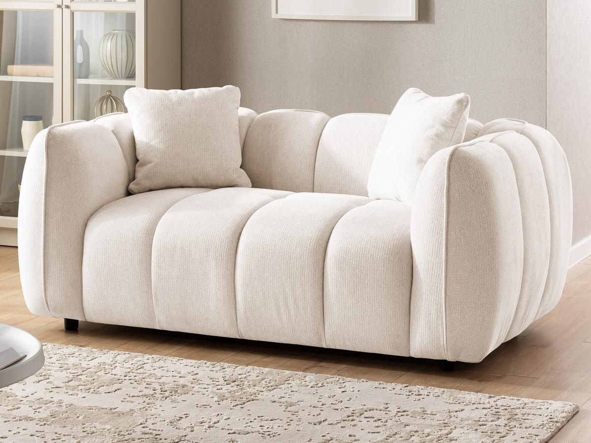 SITZGARNITUR 2+1 Nubira in tief gesteppter Bubble-Optik aus weichem Creme Strukturstoff im modernen Design - Creme/Schwarz, Holz/Kunststoff (172/69/89cm) - S-Style Möbel