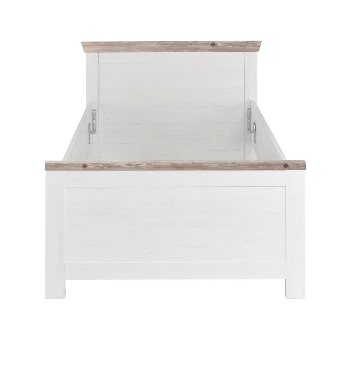 BETT Pinie weiß, Oslo Pinie Landhaus, Einzelbett, Liegefläche 100 x 200 cm - Weiß/Pinienfarben, Holzwerkstoff (100/200cm) - Furn.Design