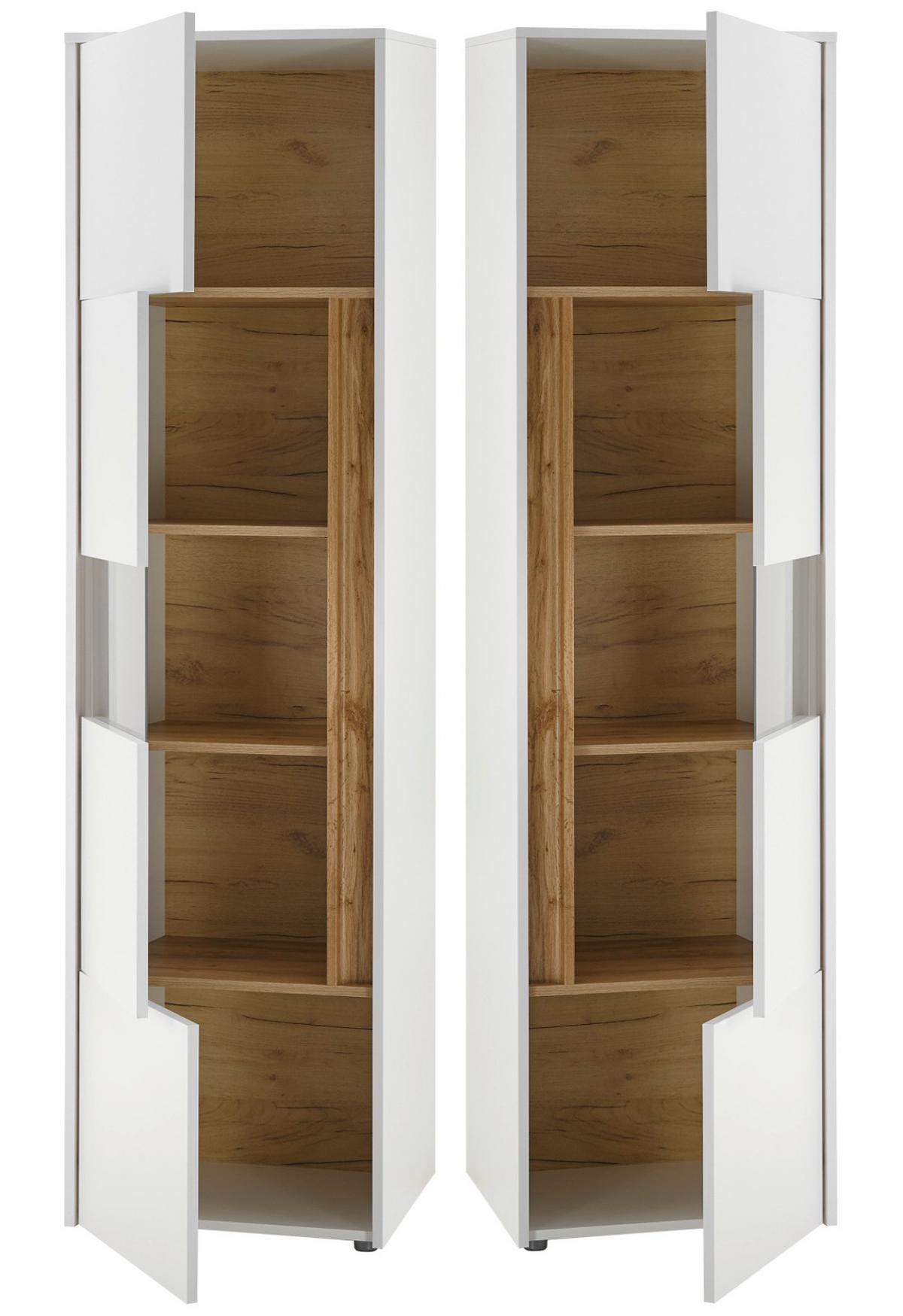 AKTENSCHRANK Set 2-teilig weiß, Eiche Wotan 70 x 200 cm, Regal-Vitrine-Kombination mit 5 Ordnerhöhen - Eichefarben/Eiche Wotan, Glas/Holzwerkstoff (70/200/40cm) - Furn.Design
