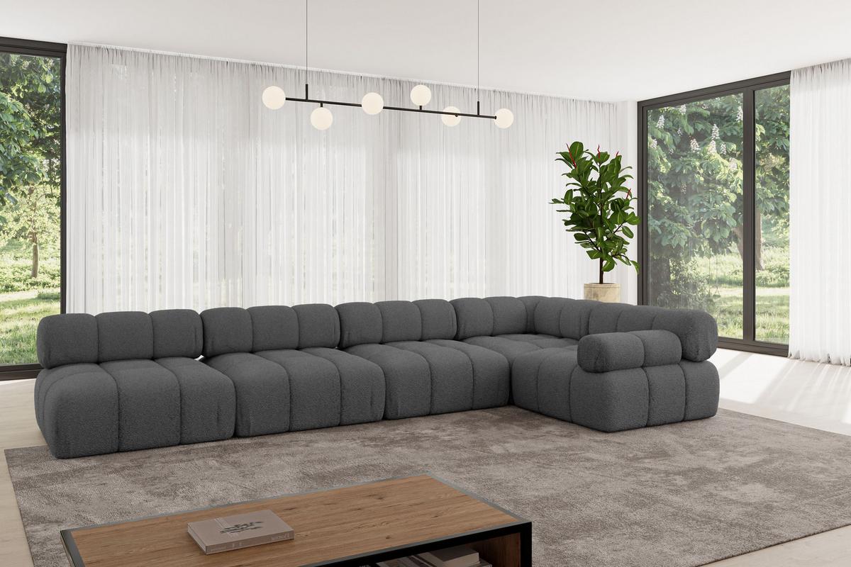 ECKSOFA modulares Sofa Mende-L3 - 380x190x70 cm Grau Bouclé - Grau, Holzwerkstoff/Textil (380/190cm) - ALTDECOR