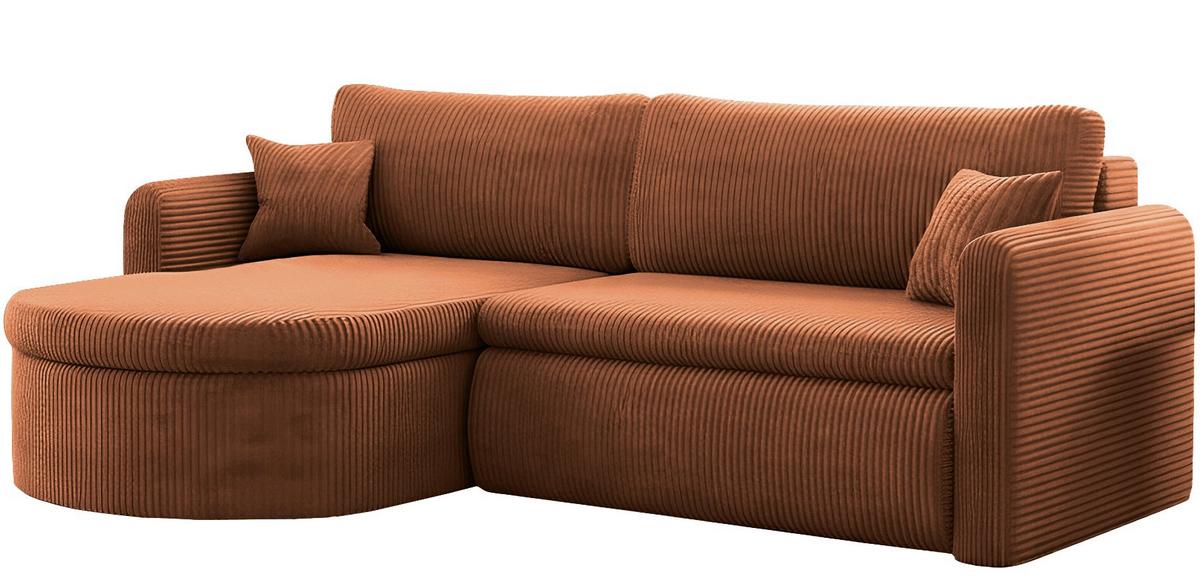 ECKSOFA Cora mit Schlaffunktion & Stauraum, Universell Rechts/Links, Orange Kupfer Cord Chenille 250/82/160 cm - Schwarz/Orange, Kunststoff/Textil (250/160cm) - WFL GROUP