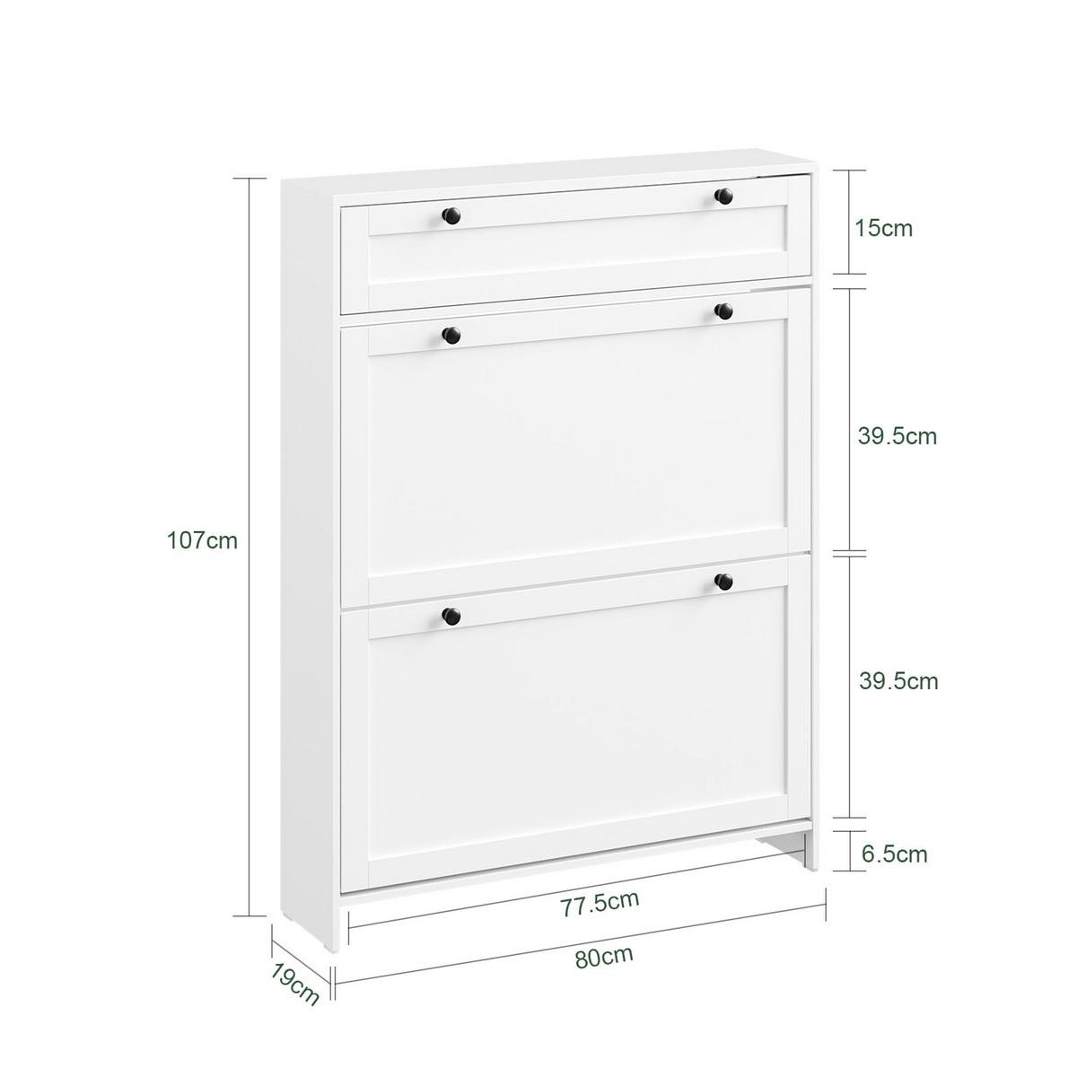SCHUHKIPPER Schmal mit Schublade, Weiß 80x107x19 cm - Weiß, Holzwerkstoff (80/107/19cm) - SoBuy