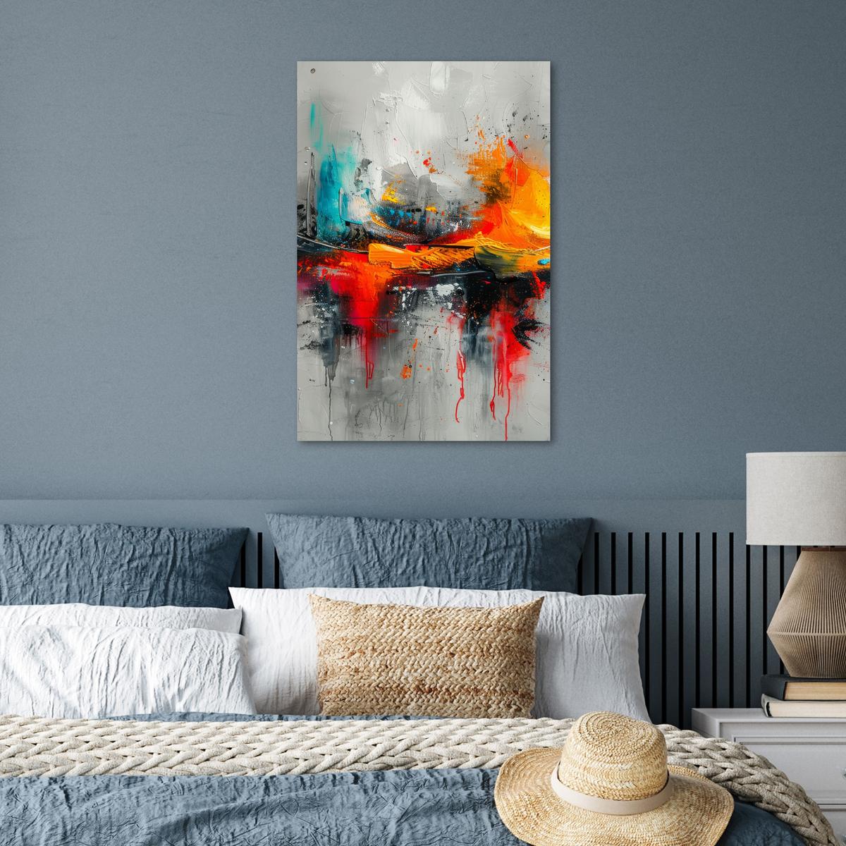POSTER Moderne Kunst - Orange - Grau - Abstrakt Wanddeko 40x60 cm - Hellgrau, Papier (40/60/0.1cm) - MuchoWow