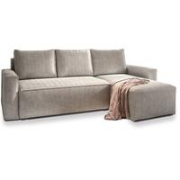 ECKSOFA POTARO Creme Kordstoff mit Schlaffunktion - Creme/Grau, Holz/Kunststoff (232/140cm) - MASSENO