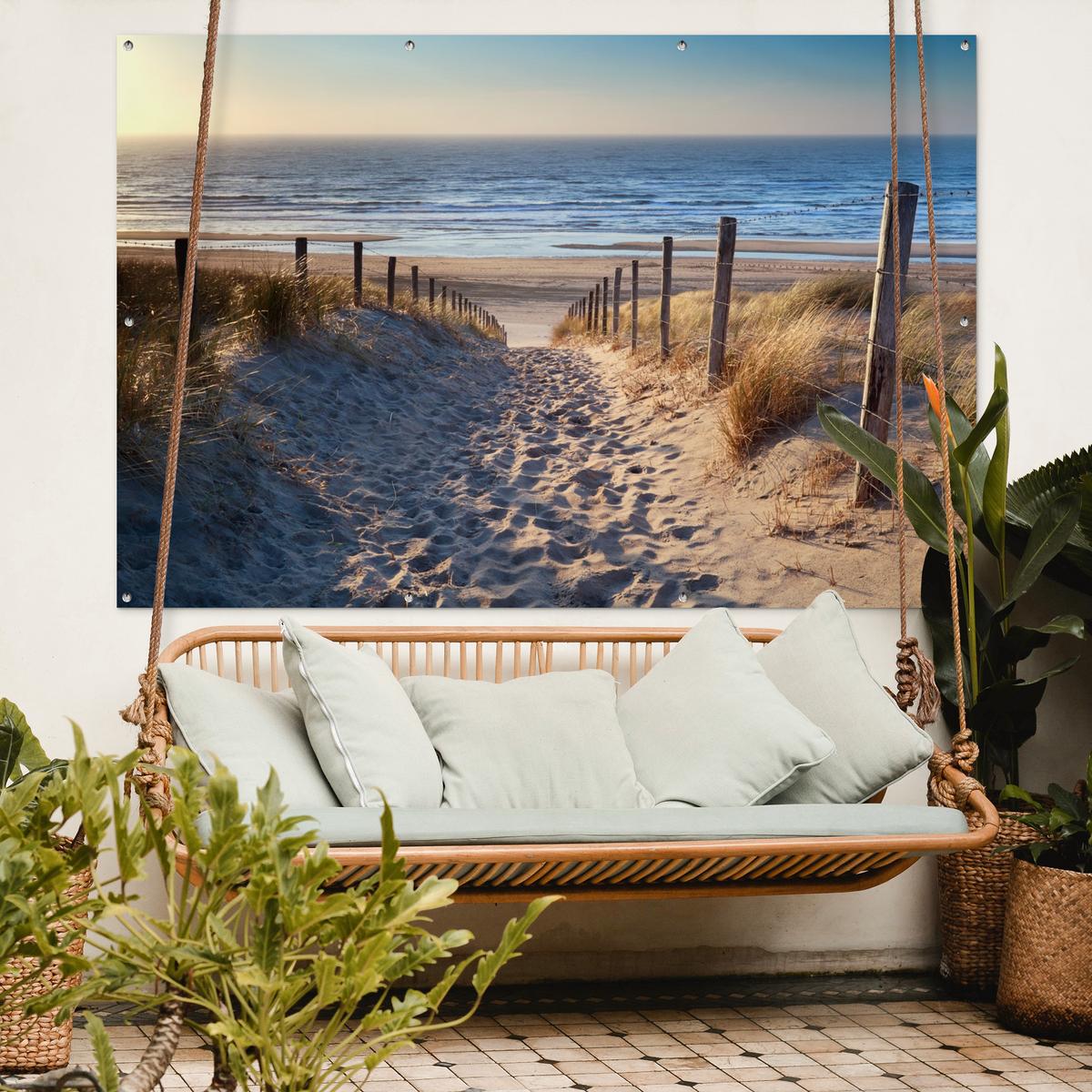 GARTENPOSTER Strand - Meer - Niederlande - Dünen - Sonne Poster für draußen 180x120 cm - Sandfarben, Kunststoff (180/120/0.2cm) - OnlyWow