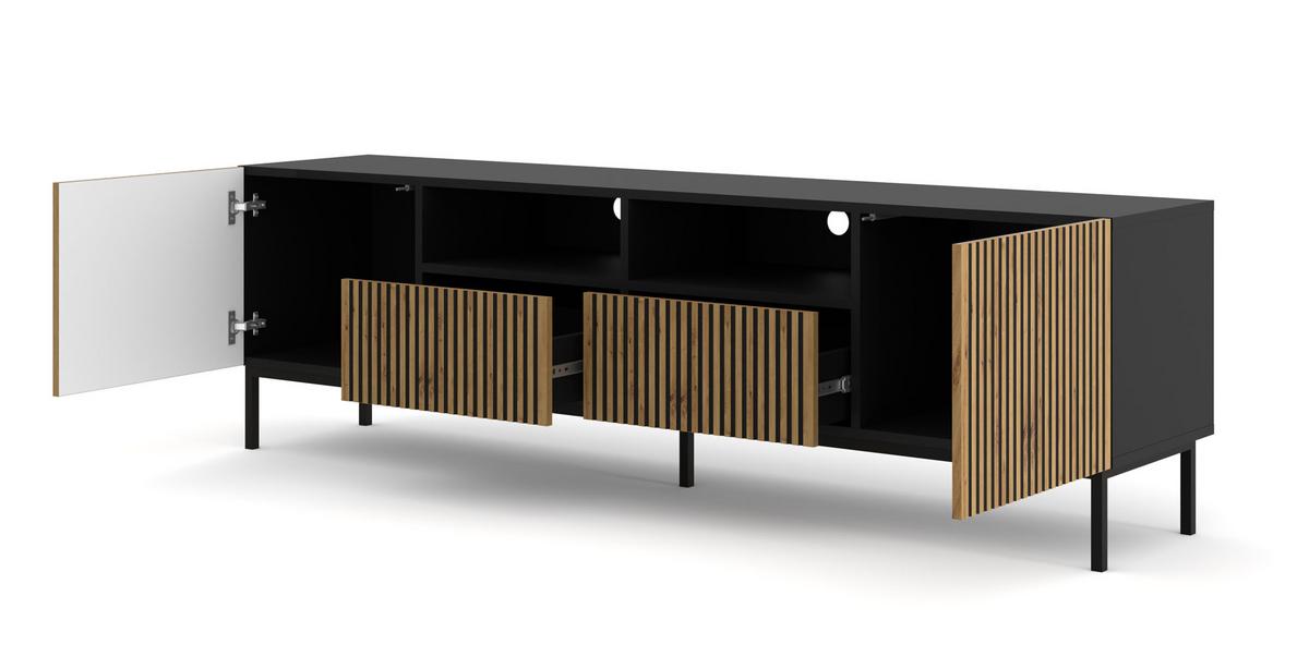 TV LOWBOARD Schwarz, Artisan-Schwarz, Schwarz 200/58/42 - Schwarz/Eiche Artisan, Holzwerkstoff (200/58/42cm) - RAUMHIRSCH FURNITURE