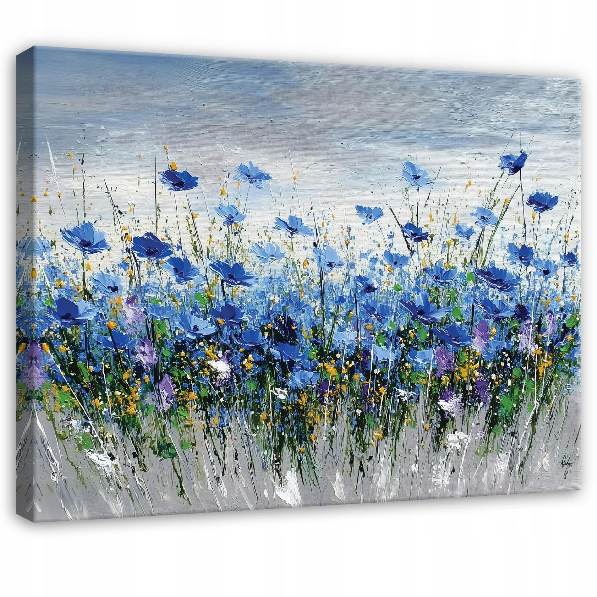 LEINWANDBILD Blumen Aquarell Blau 120x80 cm - Multicolor, Holzwerkstoff (120/80cm) - Wallarena