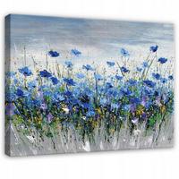 LEINWANDBILD Blumen Aquarell Blau 120x80 cm - Multicolor, Holzwerkstoff (120/80cm) - Wallarena