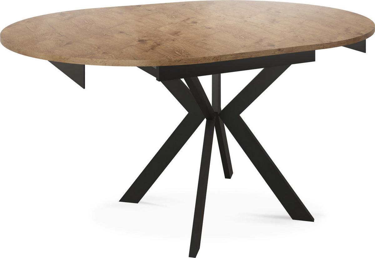 ESSTISCH Lily runder ausziehbarer, Lancelot Eiche 100-140/100/76 cm - Eichefarben/Schwarz, Holzwerkstoff/Metall (100/100/76cm) - WFL GROUP