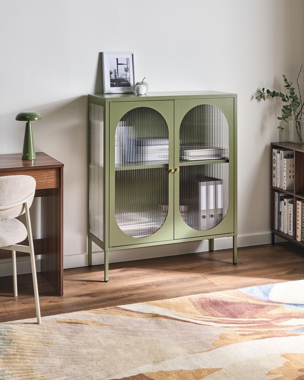 SIDEBOARD mit Glastüren Metall 90 cm Grün Sarre - Grün, Metall (90/111/35cm) - Beliani