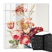 SCHLÜSSELBOX Schwarz 30x30 cm- Türöffnung nach rechts - Bunte Blumen - Pink, Metall (30/30/5cm) - TULUP