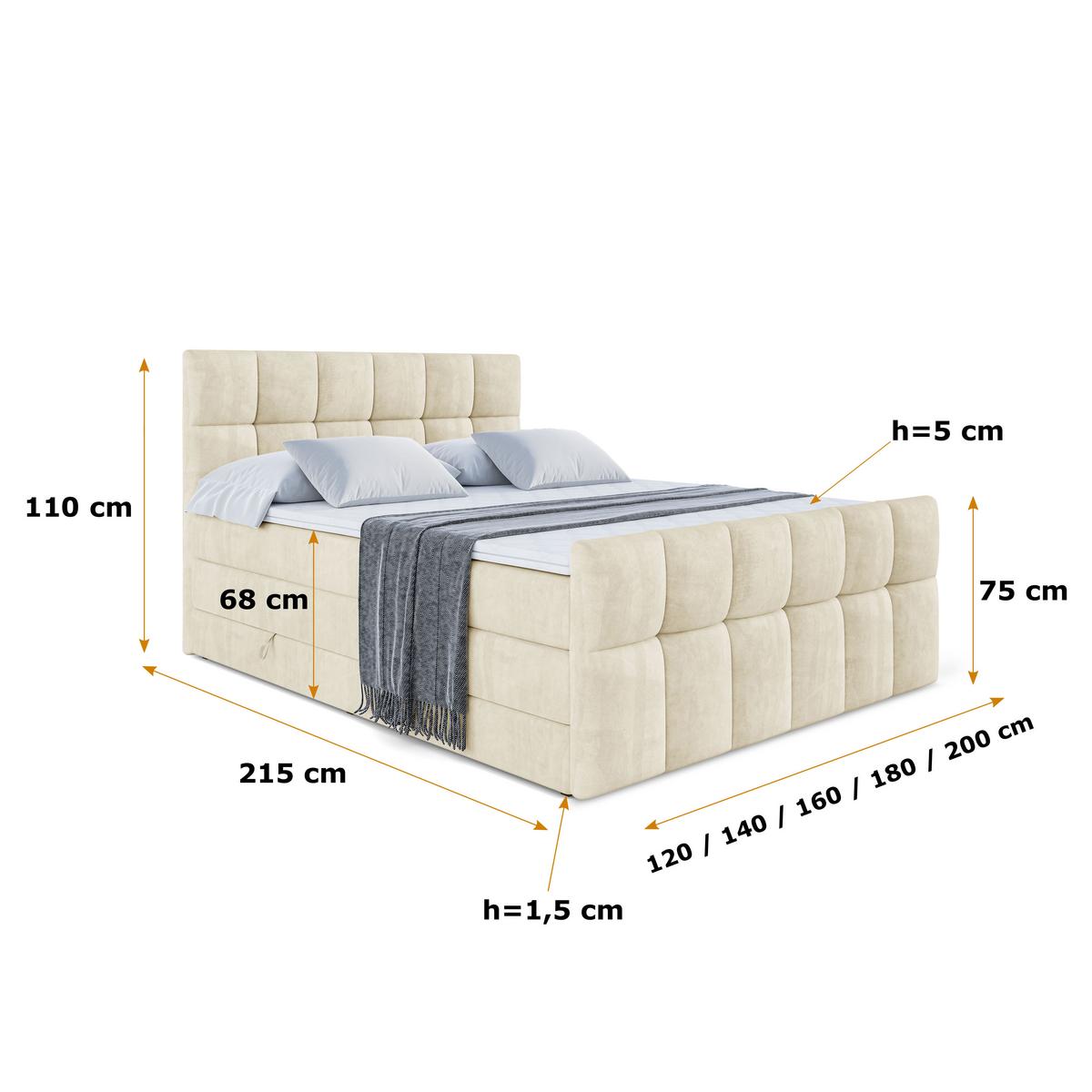 BOXSPRINGBETT RICAR-Z KING - 160 x 200 - H3/H4 - Beige - Beige, Holzwerkstoff (160/200cm) - ALTDECOR