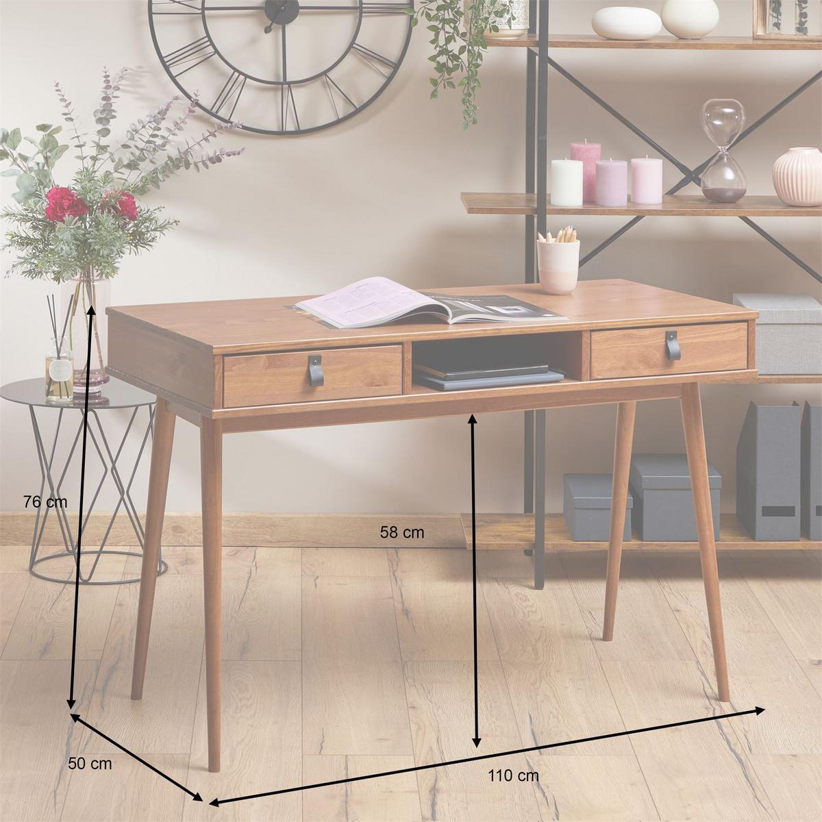 SCHREIBTISCH KIM - Kastanienfarben, Holz (50/110/76cm) - IDIMEX