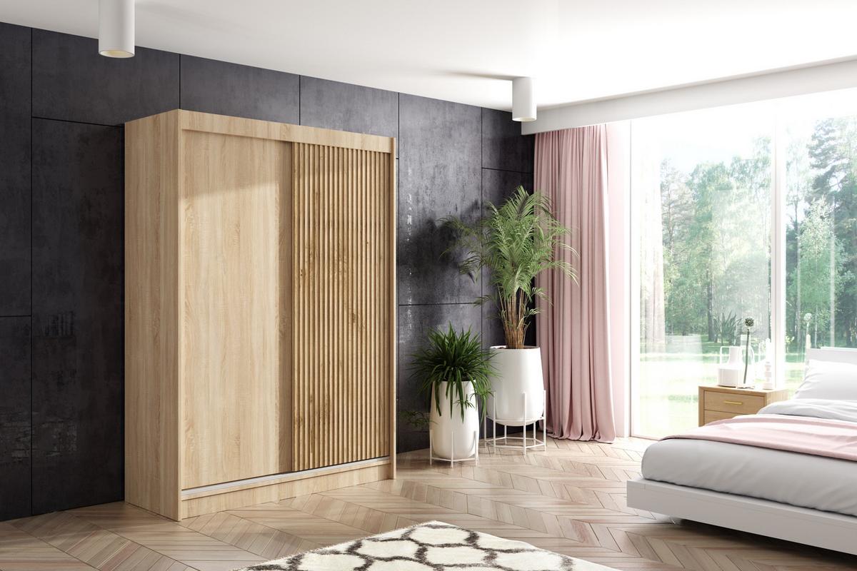 KLEIDERSCHRANK VILAN mit Lamel/LED - 150 cm - Sonoma Eiche|Eichefarben - Eichefarben/Sonoma Eiche, Holzwerkstoff (150/215/61cm) - ALTDECOR