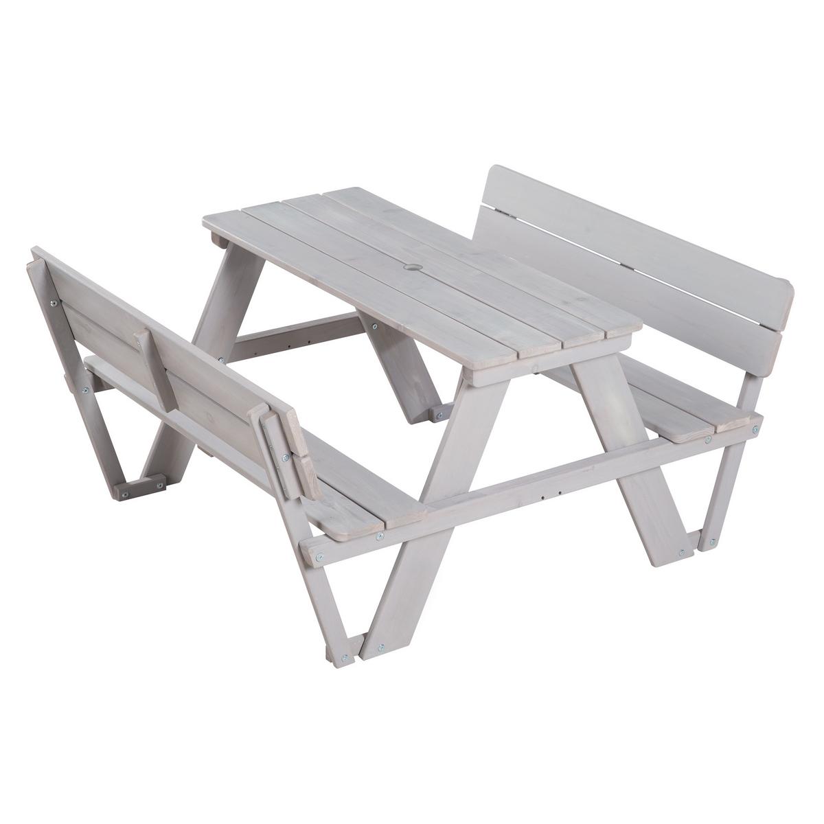 KINDERSITZGRUPPE PICKNICK for 4' Outdoor + mit Lehne mit Schirm Set - Hellgrau, Holz - Roba
