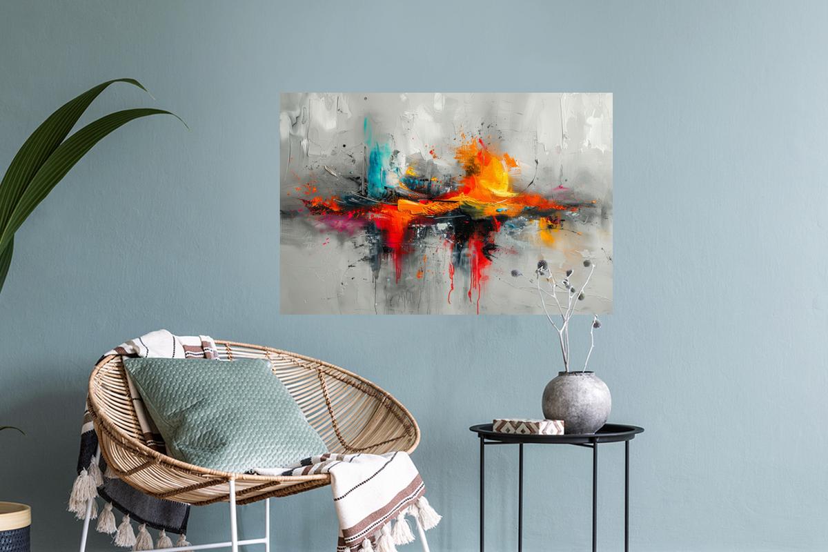 WANDTATTOO Moderne Kunst - Orange - Grau - Abstrakt Deko Wohnzimmer 60x40 cm - Hellgrau, Kunststoff (60/40/0.1cm) - MuchoWow