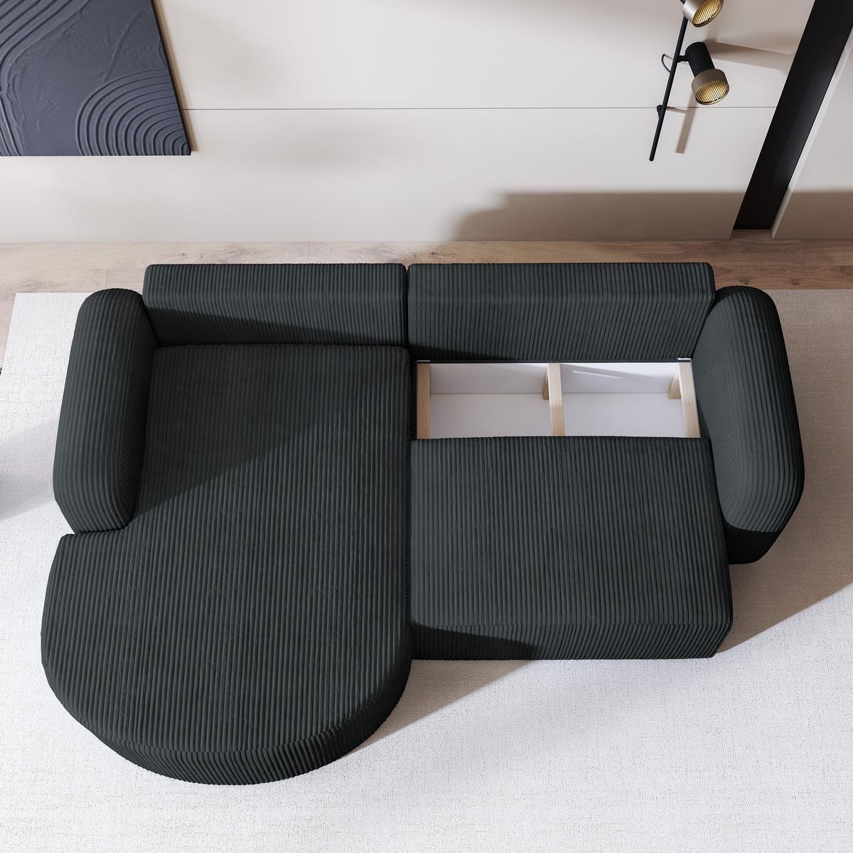 ECKSOFA AMILIA P L-S Graphitfarben Kordstoff mit Schlaffunktion - Graphitfarben, Holz (263/174cm) - MASSENO