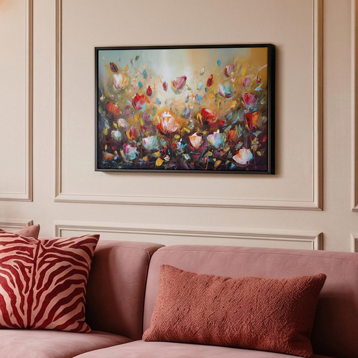 LEINWAND Bilder mit Rahmen - Blumen - Kunst - Natur - Ölgemälde - 60x40 - Multicolor, Textil (60/40cm) - MuchoWow