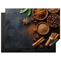 HERDABDECKPLATTE Zimt - Beton - Kaffee - Zimtstangen - Gewürze Herdabdeckung Induktionsfeld 70x52 cm - Mokka, Kunststoff (70/52/0.2cm) - MuchoWow