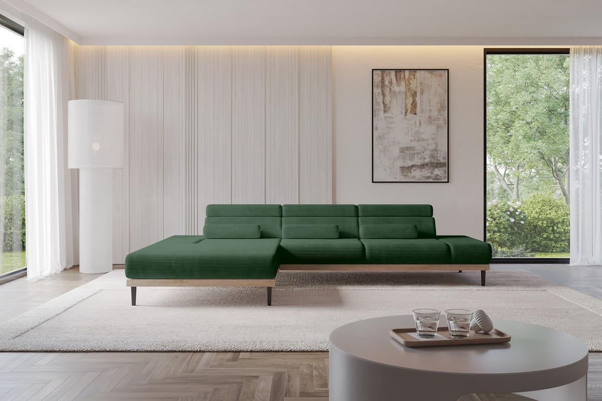 ELEKTRISCHES ECKSOFA Links MONA 316x205x85 Grün Cord - Salbeigrün/Grün, Holzwerkstoff/Textil (316/205cm) - ALTDECOR