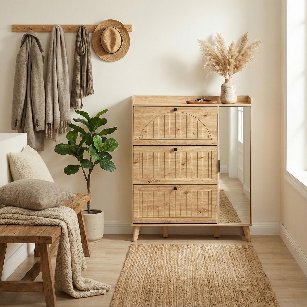 SCHUHKIPPER 110 cm in Holz-Optik - Naturfarben, Holzwerkstoff (110/138/24cm) - Urban Meuble