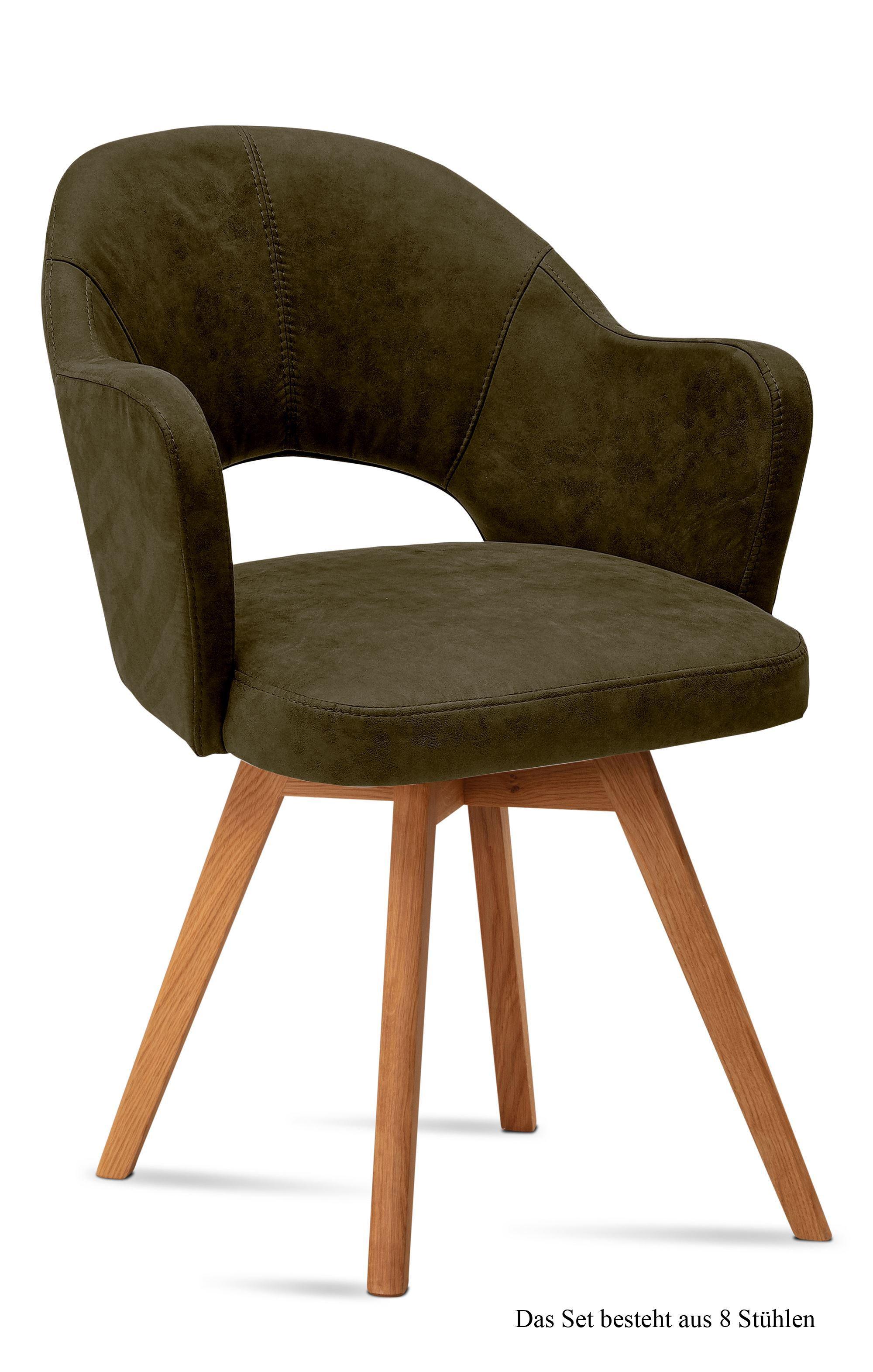 ARMLEHNSTUHL (8er-Set) Dolly 59x87x61 Eiche geölt/Khaki - Dunkelgrün/Eichefarben, Kunststoff (61/87/59cm) - 58aufmkessel