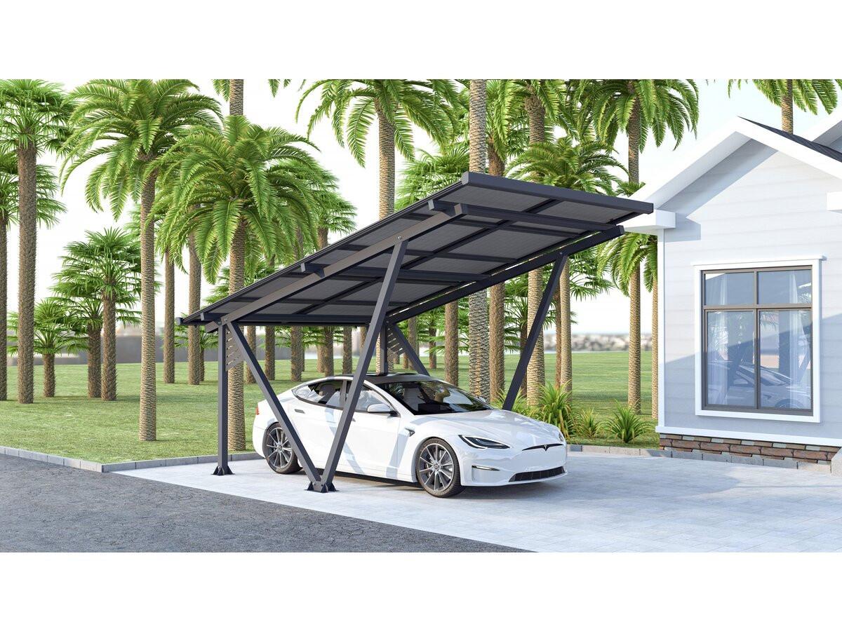 CARPORT AUTO ombrière carport solaire avec panneaux photovoltaïques - 366 x 575 x 366 cm - gris - 4,1 kw Grau - Grau, Holz (575/3/366cm) - Habitat Garten