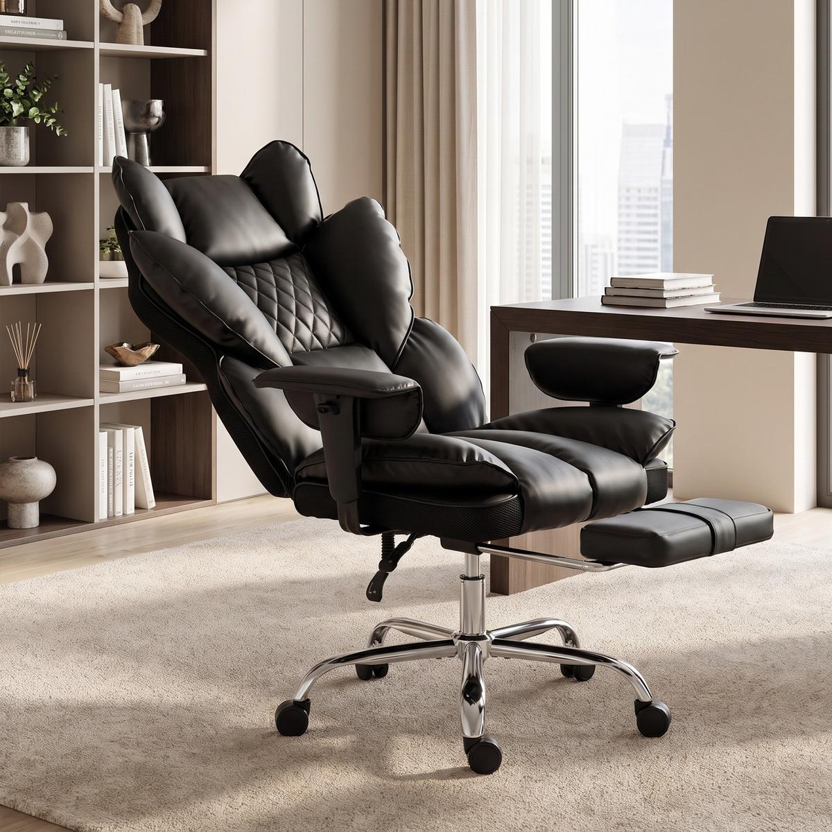 SCHWERLAST-BÜROSTUHL Kunstleder Schwarz - Silberfarben/Schwarz, Leder/Holzwerkstoff (67/130/80cm) - HOMCOM