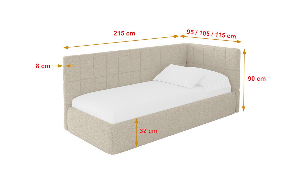 EINZELLBETT Jugendbett mit Bettkasten, Links - TULY 100x200 Dunkelbeige - Cappuccino, Holzwerkstoff/Textil (100/200cm) - ALTDECOR
